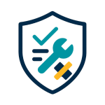 A spanner and check mark inside a shield to help illustrate "Keep It Real"